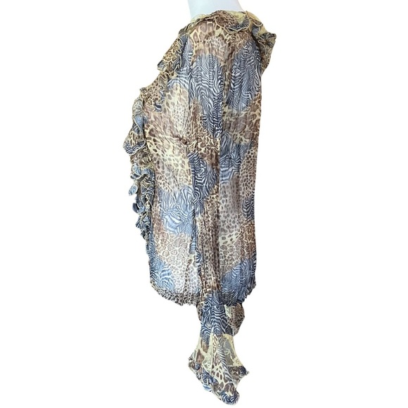 NWT 90s Y2K Vintage MK Solo Animal Print Sheer Ruffle Blouse Lace. Size XL - Picture 6 of 12